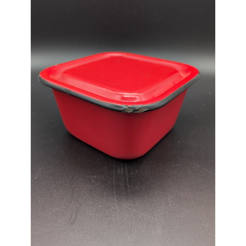 Vintage Red Enamel Covered Refrigerator Dish
